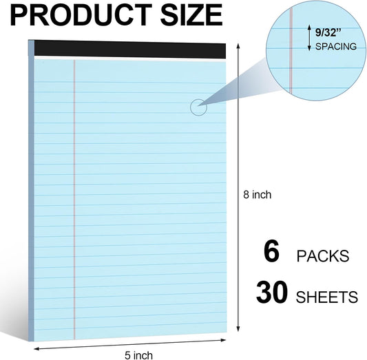 Utron 6 PCS Small Legal Pads 5x8 Colorful, Narrow Ruled Small Note Pads 5x8, Micro Perforated Writing Pad, College Ruled Legal Notepads 5x8 for Study, Office, To-Do Lists(30 Sheets/Small Notepad)