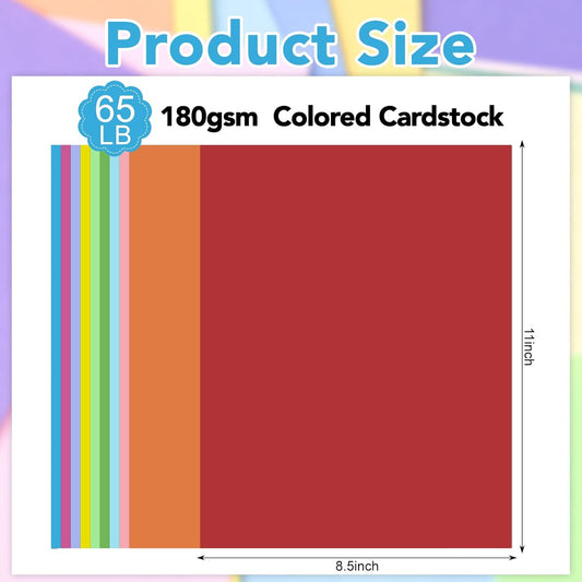 40 Sheets Colored Cardstock 8.5 x 11, 10 Assorted Colors Construction Paper 180GSM/65LB Card Stock Printer Paper for Card Making, DIY Crafts, Scrapbooking, School & Party Supplies