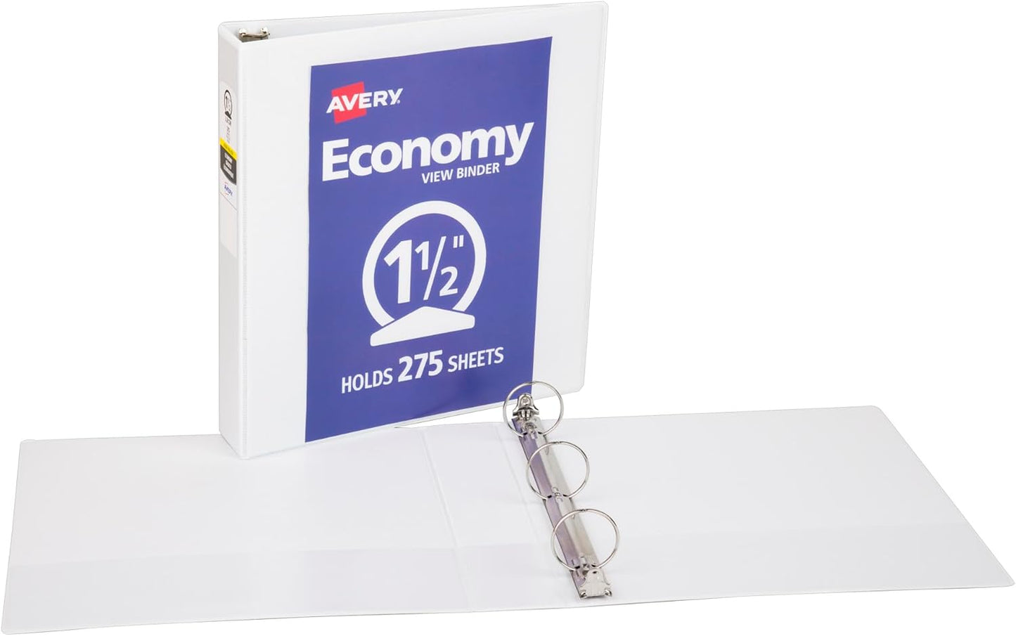 Avery Standard View 3 Ring Binder, 1.5" Round Rings, 275-Sheet Capacity, 2.1 Inch Wide Spine, 1 White Binder, Ideal for Lightweight Organization and Occasional Referencing (05770)