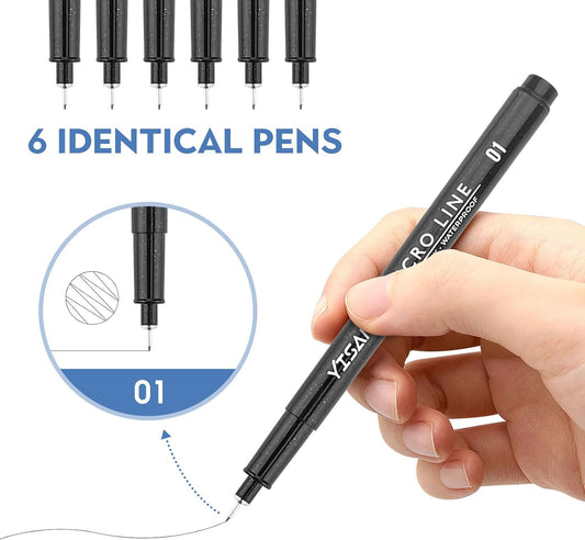 YISAN Drawing Art Pens,Micro Fineliner Pens,Fine Tip Manga Markers for Artist Sketch Technical,Black,12 Set,902195
