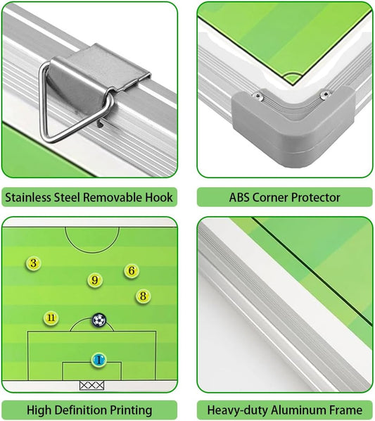 Magnetic Soccer Coaching Board, Double-Sided Dry Erase Tactics Board with Player Markers, Pen and Eraser, Portable Clipboard for Coaches, Coach Training Equipment Coach Gift (White Board)