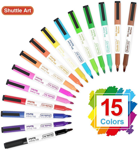 Shuttle Art Dry Erase Markers, 32 Pack Black Whiteboard Markers,Fine Tip Dry Erase Markers for Kids,Perfect for Writing on Whiteboards, Dry-Erase Boards,Mirror,Calender,School Office Supplies