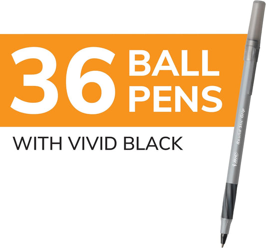 BIC Round Stic Grip Xtra Comfort Assorted Colors Ballpoint Pens, Medium Point (1.2mm), 36-Count Pack, Perfect Writing Pens With Soft Grip for Superb Comfort and Control