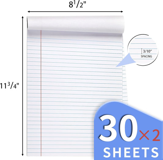 2 Pack Legal Pads Refills Note Pads, Writing Pads 8.5 x 11 Inches, Memo Pads Lined Writing Note Pads, Letter Size Legal Pad Wide Ruled Lined Pads Legal Rule for School Office(30 Sheet per Pads)