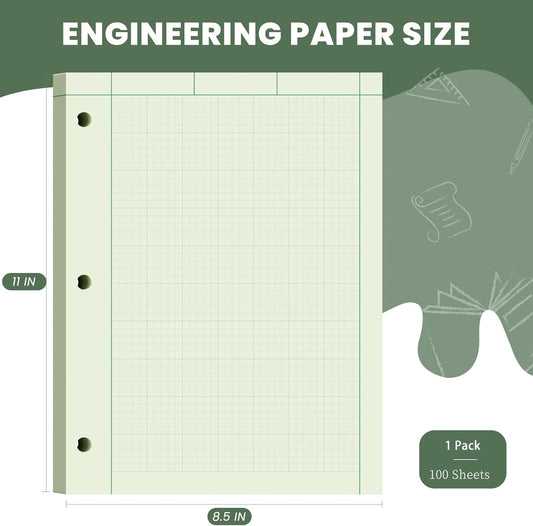 Engineering Computation Pad, 6 Pack Engineering Paper 8.5 x 11, 5x5 Quad Ruled, Top Glue Binding Engineering Notebook 8.5 x 11, 3-Hole Punched Grid Paper, Graph Paper Notebook 100 Sheets Per Pad