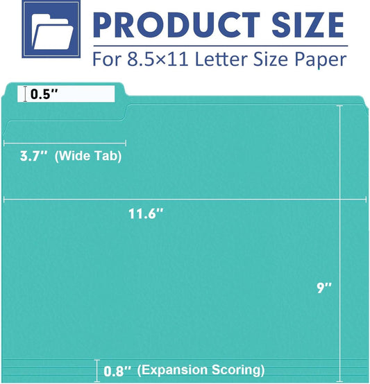 File Folder, PANDRI 120 Pack Colored File Folder, 1/3 Cut Tab, Letter Size, Assorted 6 Colors Filing Folder for Office School Business
