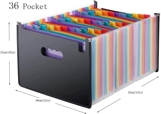 YXQ 36 Pockets Expanding File Folder, Large Capacity Portable Document Organizer A4 Letter Size Multicolored Accordion Filing Box for Office & Scool & Home