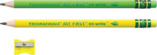 Ticonderoga My First Tri-Write Wood-Cased Pencils, Pre-Sharpened, 2 HB, With Erasers, Neon Colors, 12 Count