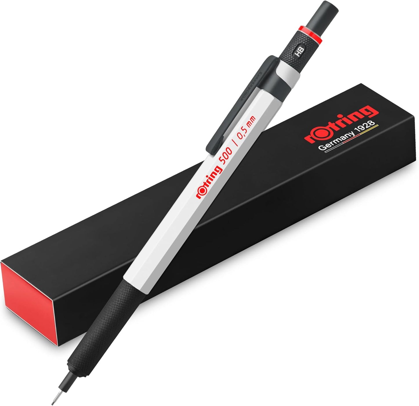 rOtring 500 Mechanical Pencil 0.5mm HB Lead Green hexagonal plastic barrel and non-slip textured metal grip