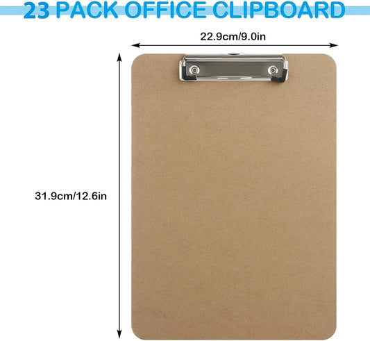 MIVIDE 23 Pack Clipboards Bulk, Hardboard Office Wooden Clipboards, Letter Size Clipboard with Low Profile Clip, Clipboard with Hang for Classroom, School, Home, Office Supply