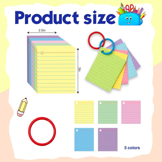 Colored Mini Index Cards 3 x 2.5 Inch,Lined Flash Cards with Soft Ring, 200 Count, Assorted Colored Note Cards for Studying, School, College, Memory Games