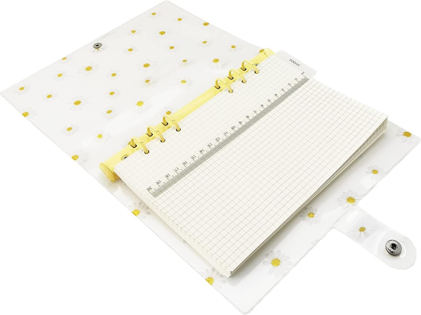 A6 A5 6-Holes Colorful PVC Cover Round Ring View Binder with Snap Button Closure File Folder for Loose Leaf Sheet Protectors Notebook Refill (Pink Daisy, A5 Mini Set) - Colors B