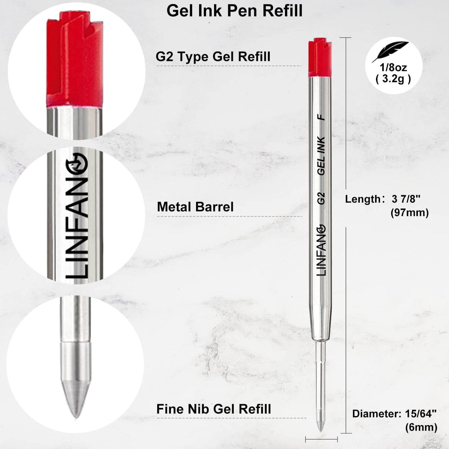 Black Gel Ink Pen Refills Ballpoint Black, 12 Pack Gel Pens Refills Fine Point 0.5mm Tip Smooth Writing Pen Refill (12 Black)