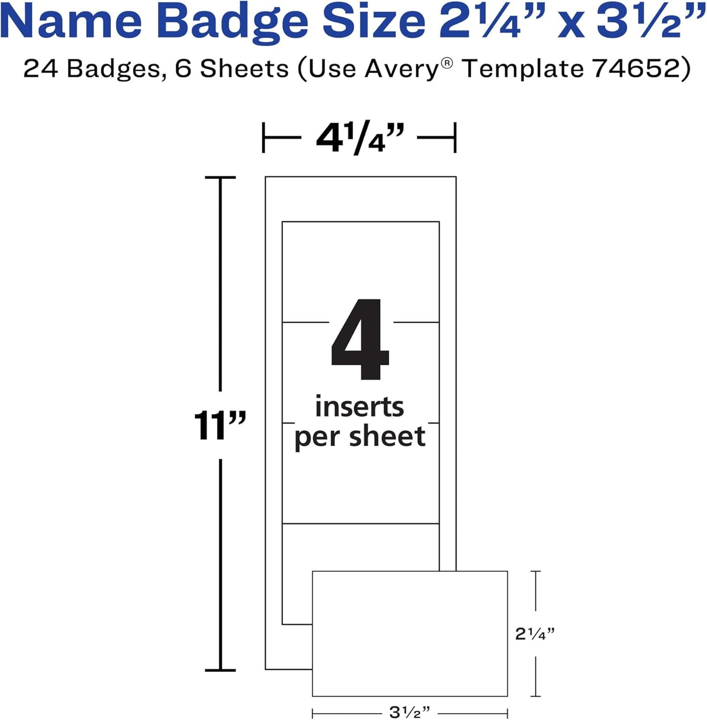 Avery Customizable Name Badges, Pin Style, 2.25" x 3.5", Clear Name Tag Holders, White Laser/Inkjet Printable Inserts, 100 Total (74549)
