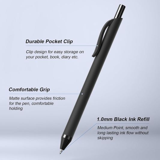 Bulk Pens - 108 Pack Black Pens 1.0MM Medium Point Ballpoint Pens, Smooth Writing No Bleed Retractable Ball Point Pen (Black)