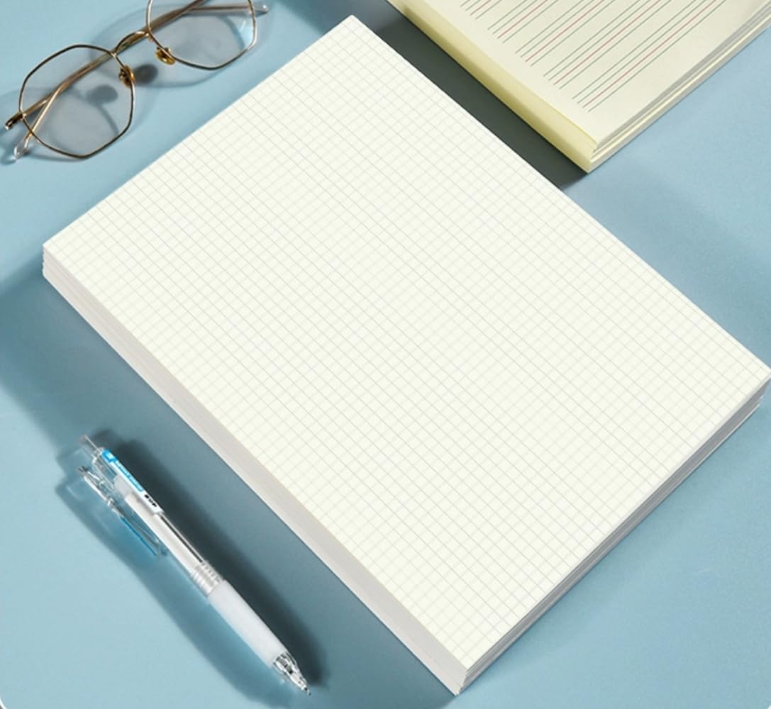 A5 Grid Refill Paper, 6-Hole Graph Paper, 100Sheets / 200Pages Loose-Leaf Grid Paper, 100gsm White Paper, 5.8" x 8.3 "