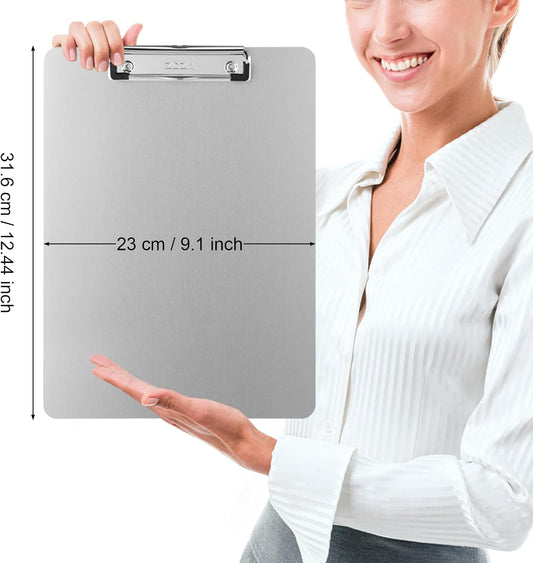 ZCZN Metal Clipboards, 2 Pack Heavy Duty Aluminum Clipboards 12 x 9 Inches, A4 Letter Sizer Document Holder with Low Profile Clip, Suitable for School, Office, Jobsite or Medical Staff, Silver