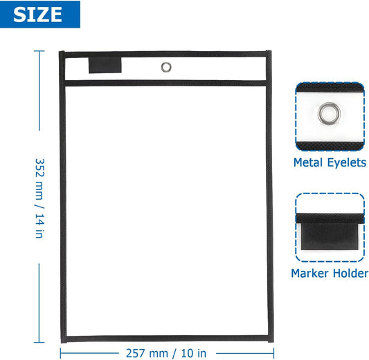 Tamaki 8 Pack Dry Erase Pockets Sleeves with Rings, 10 x 14 Inch Ticket Holders Clear Plastic Sheet Protectors for Teacher Classroom Supplies, 8 Assorted Colors