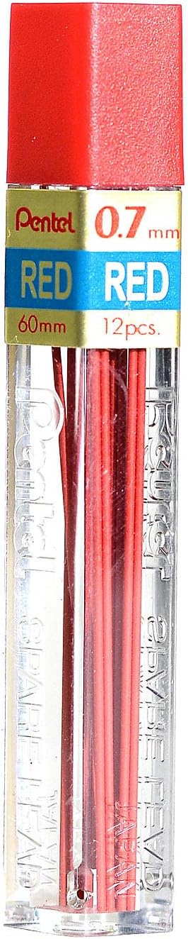 2 Tubes PENTEL Super Hi-Polymer Lead 0.7 mm RED