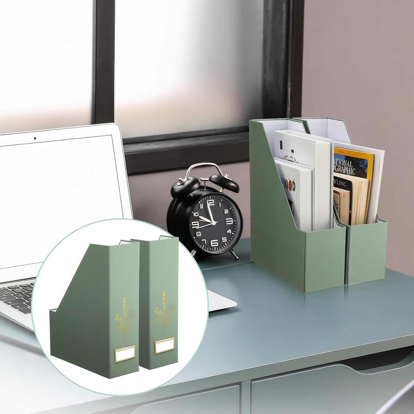 AmazingSpark 5 Pack Magazine File Holder Office Desk Storage Holder Set Vertical Desk Cardboard Organizer for Office Home Classroom Organize Your File Magazines Paperwork Books or Binders(Sage Green)