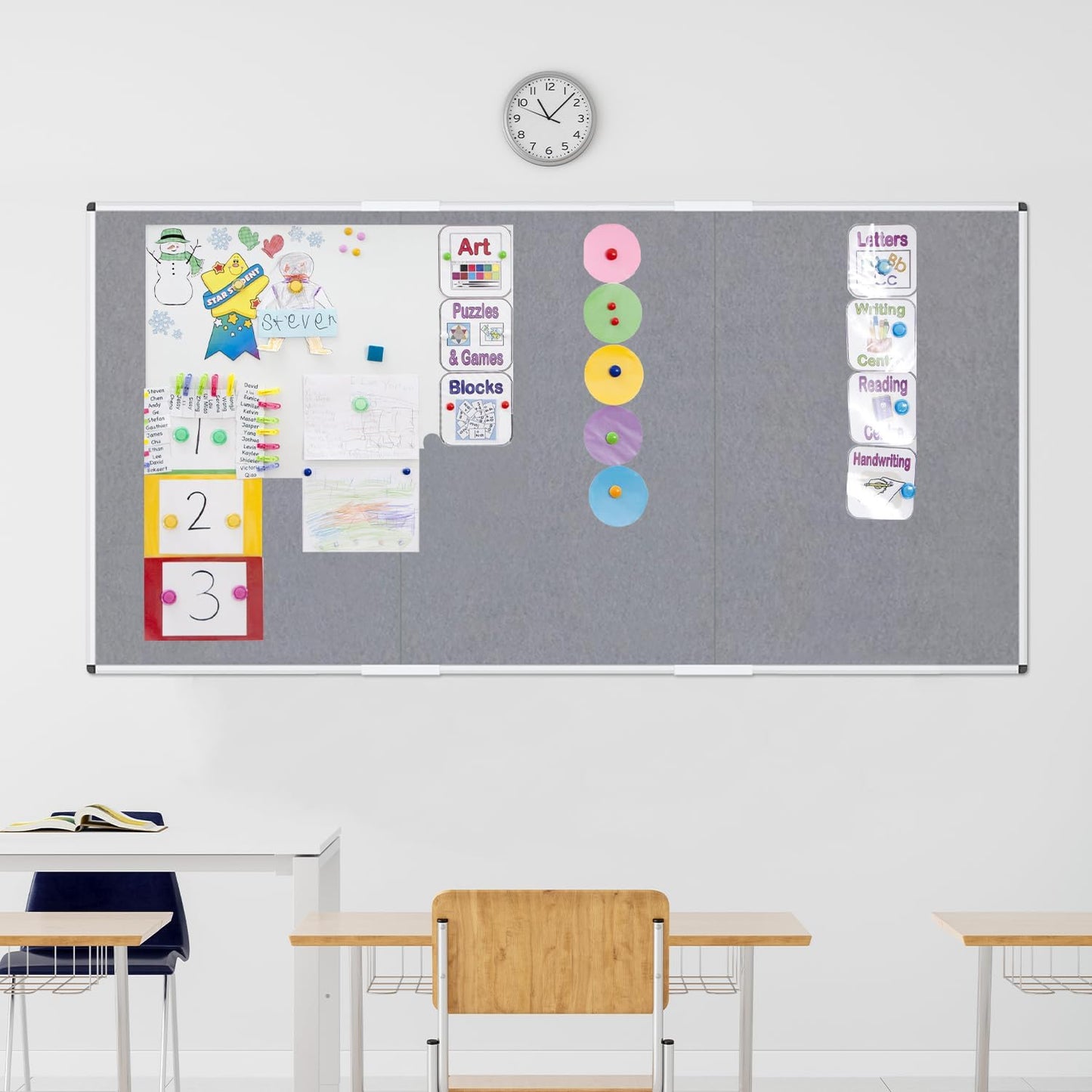 VIZ-PRO Large Fabric Bulletin Board/Foldable Notice Board Felt Gray, 60 X 48 Inches, Silver Aluminium Frame