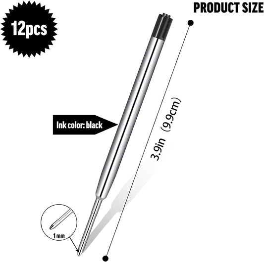 12 Pieces Pen Refills Blue Ink 1.0mm Medium Point Metal Ballpoint Refill Smooth Writing Pen Refills Replacement Refills for Retractable Ballpoint Pen School Office Supplies (Blue)