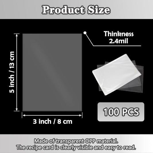 Recipe Card Protectors, Recipe Card Covers Index Card Sleeves Protect Recipes Kitchen Plastic Cookbook Sheet Protectors Cookbook Page Sleeve - 100 Count 4×6 Inch