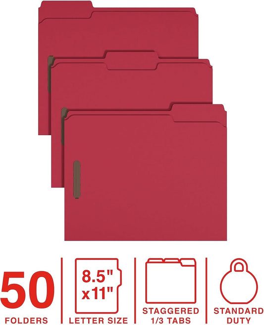 Staples Reinforced Classification Folder, 3/4″ Expansion, Letter Size, Red Pressboard, Durable Construction, 50/Pack