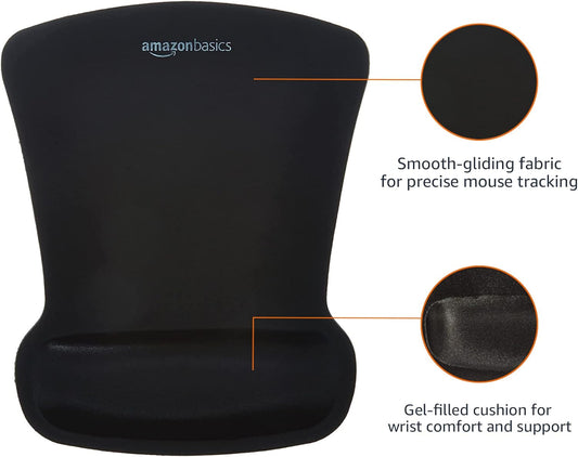 Amazon Basics Irregular Ergonomic Gel Computer Mouse Pad with Wrist Support for Pain Relief, Non-Slip, 10.1L x 8.1W inches, Black