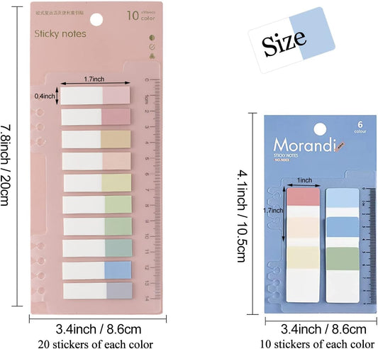 1200 Pcs Morandi Sticky Tabs, Book Tabs for Annotating Books, 60 Colors Aesthetic Index Tabs, Writable Page Markers Flags with Ruler for Notebooks