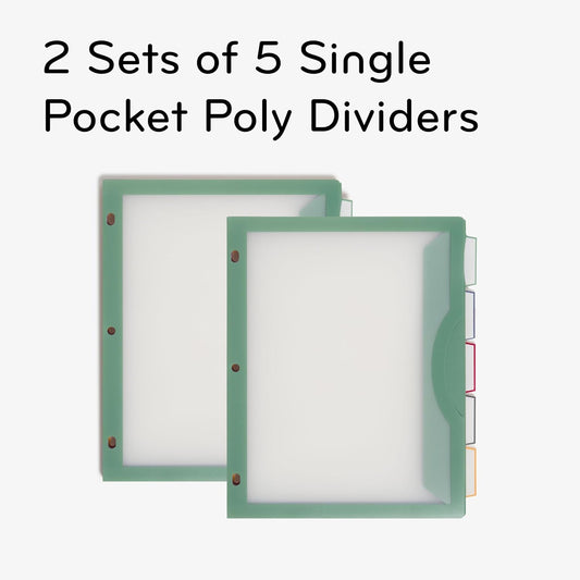 U Brands Poly 5-Tab Three Ring Binder Dividers with Tabs and Pockets, Clear View, 10 Set, Assorted Core Colors, 3-Hole Punched Pocket Dividers