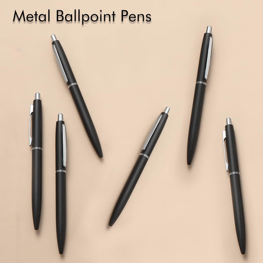 ChaoQ 3 Pcs Retractable Metal Ballpoint Pens, for Gift, Business, Office, 1.0mm Medium Point Black Ink, 6 Extras Replaceable Metal Refills - Stainess Steel
