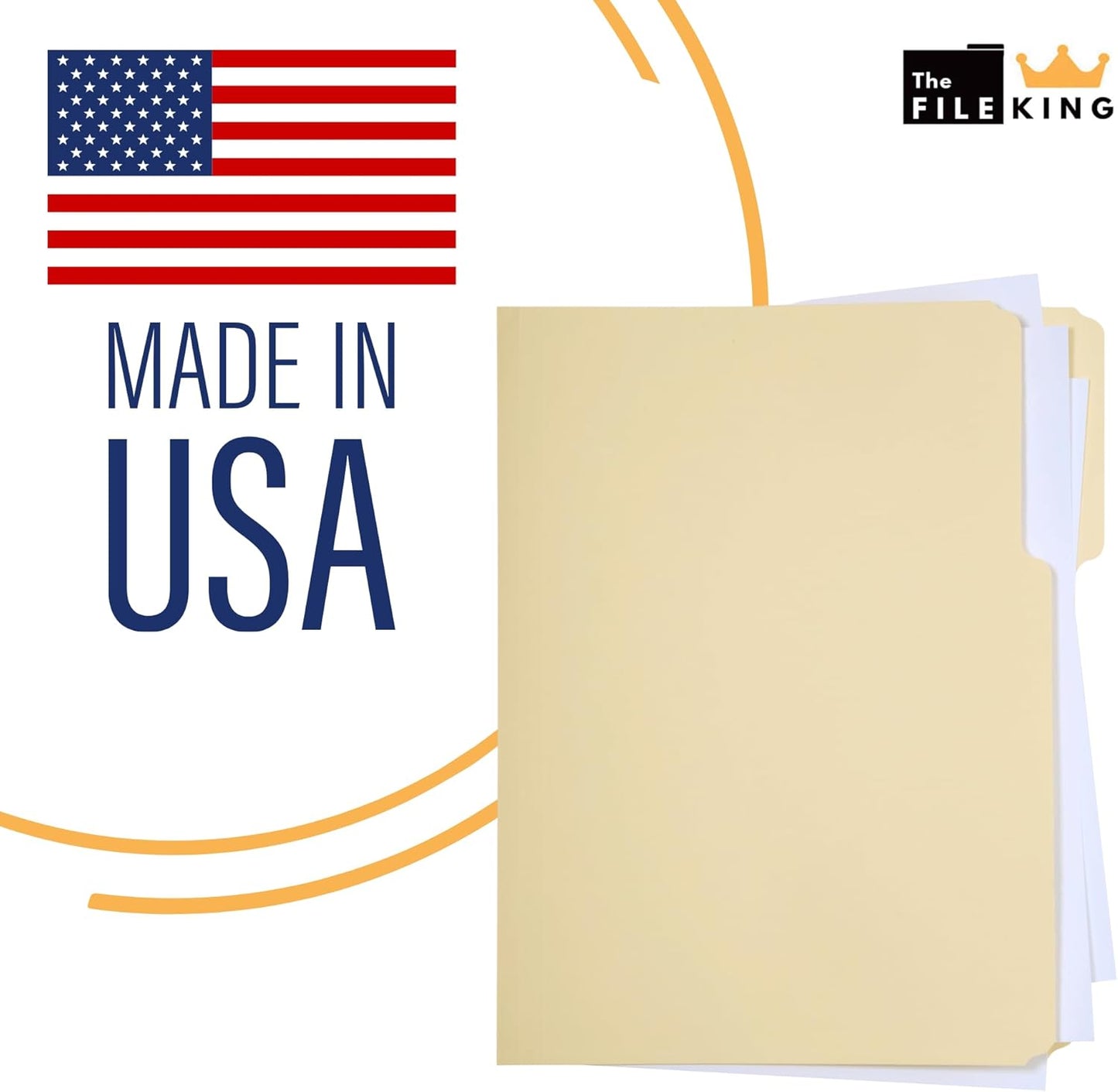 The File King 1/3 Cut File Folders Letter Size - 100 Pack | Manilla Folders 8.5 x 11 | Assorted 3 Tabs | Heavy Duty 11-Point Fiber | Made in USA | Undercut Front Style | Easy Labeling & Organization