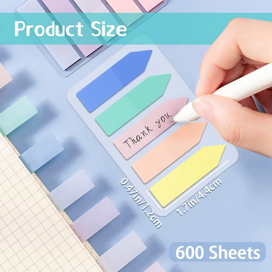 600 Pieces Page Markers Sticky Index Tabs, 15 Colors Book Annotation Supplies Aesthetic, Writable and Repositionable File Tabs Flags for Reading Notes Classify Files(Arrow)