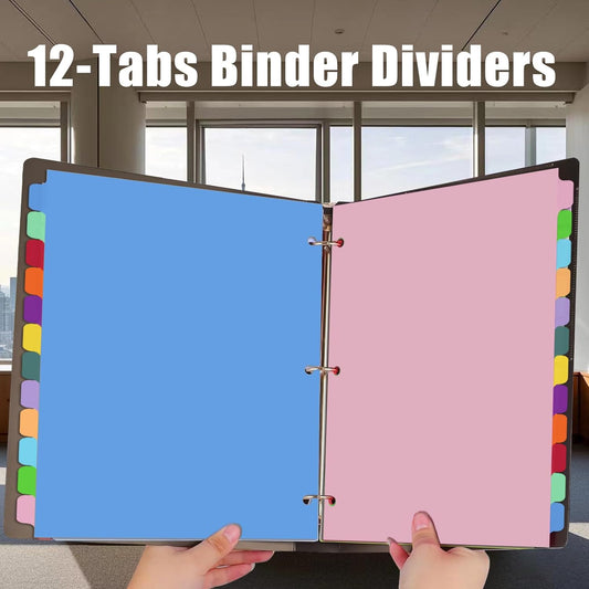 12-Tab Binder Dividers with Tabs for 3 Ring Binder, Write & Erase, Monthly Dividers for 8.5 x 11'' Letter Size Papers, Assorted Color, 1 Set