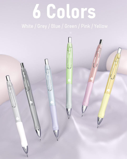 Nicpro 6PCS Pastel Mechanical Pencil Set 0.9 mm, Cute Mechanical Pencils 0.9 with Comfort Grip with 12 Tube HB Lead Refill, 3 Eraser, 9 Eraser Refill for Student Writing, Drawing, Sketching- with Case