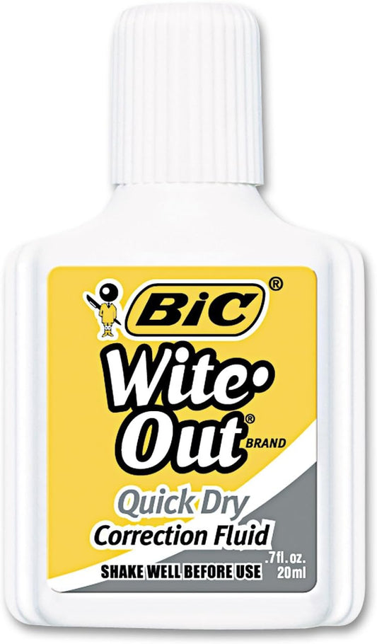 BIC WOFQD324 Wite-Out Quick Dry Correction Fluid, 20 ml Bottle, White, 3/Pack