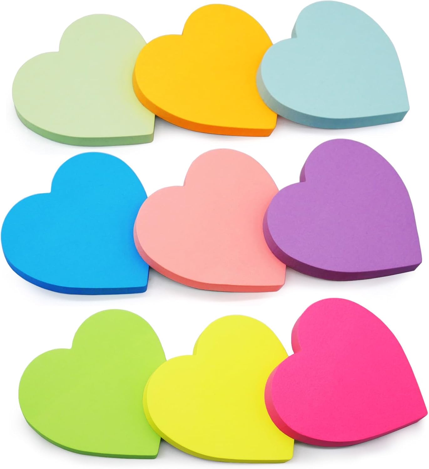 9 Pads Heart Sticky Notes 3x3 in, Super Cute Bright Color Heart Shaped Sticky Notes Strong Adhesive Post, Clean Removal, 82 Sheets/Pad