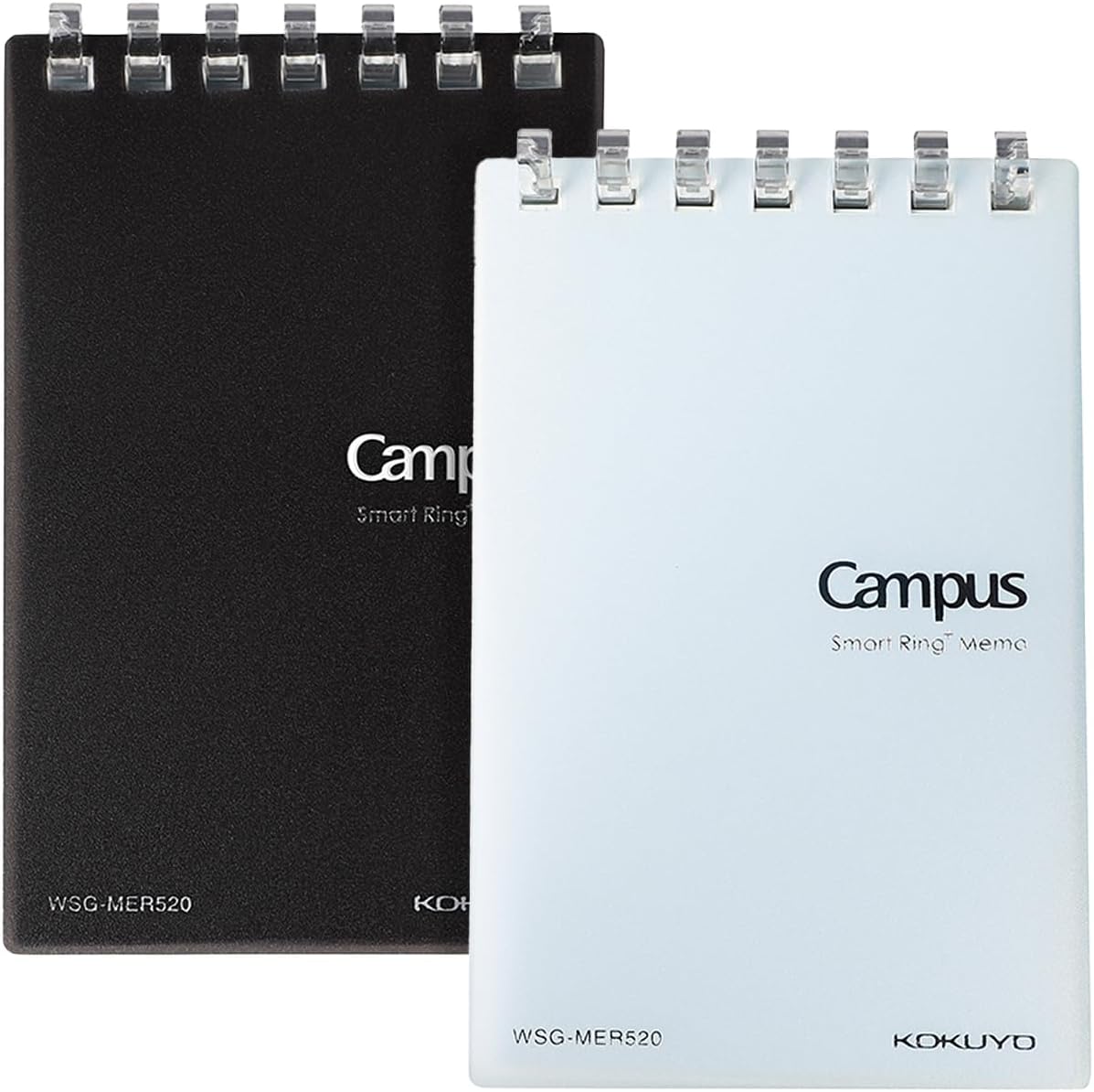 KOKUYO Small Notebooks, 2 Pack 3"x5" Pocket Refillable Spiral Notepads with 20 5x5 Graph Sheets Each and Card Pocket, Little Mini Notebook with PVC Cover to Stay Organized for Work or School, Black & Blue