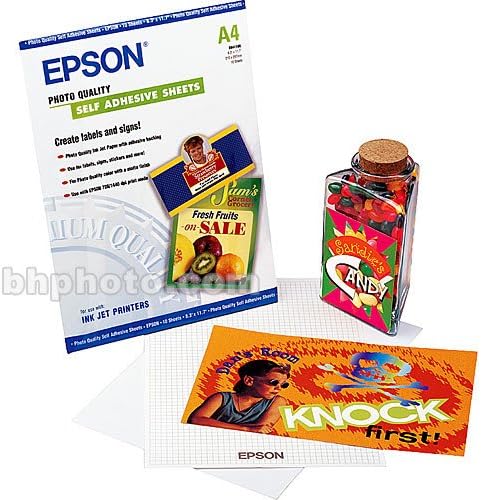 Epson Photo Quality Self-Adhesive Paper, 8.3x11.7 Inches 10 Sheets, (S041106), White