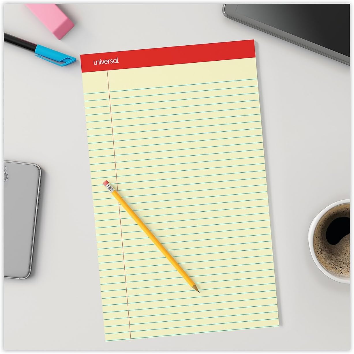 Universal 40000 Perforated Edge Writing Pad, Legal/Margin Rule, Legal, Canary, 50 Sheet (Pack of 12)