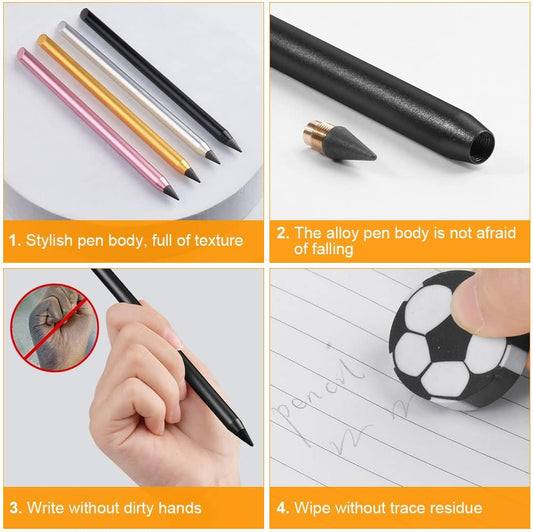 AUAUY 20PCS Inkless Pencil Replaceable Refill, Infinite Pencil Replaceable Graphite Nib, Graphite Nib Metal Inkless, Everlasting Pencils Replacement Head for Writing Drawing Office School Supplies