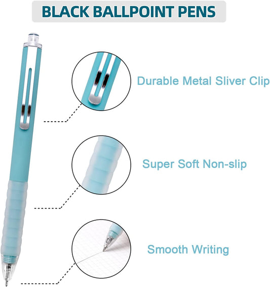 Linbsunne Ballpoint Pens Medium Point 1mm Black Ink Work Pen with Super Soft Grip Ball Point Pen for Men Women Retractable Office Pens (Gold Clip-6 count)