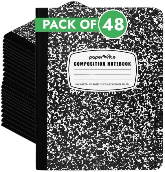 College Ruled Composition Notebook Black Marble | 100 Sheets | 9.75 x 7.5 Inches | Durable Sewn Binding for School & Office Use (12)
