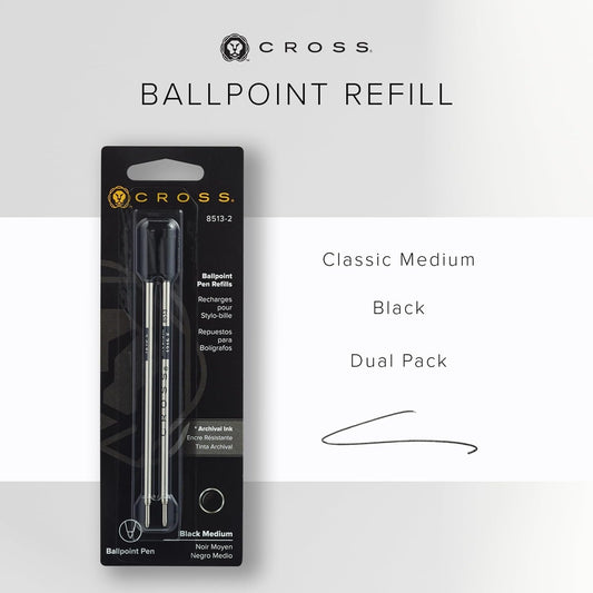 Cross Ballpoint Pen Refill - Black - Medium - 2-Pack - Refill for Consistent Ink Flow - Quick-Drying &