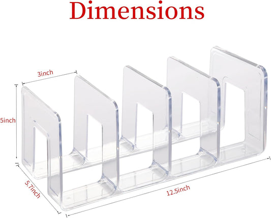 4 Pack Clear Acrylic File Sorter, Sturdy Desktop Book Folder Organizer, 4 Section Purse Handbag Clutch Divider for Closet, Office Storage Rack Holder for Letter, Binder, Document, Electronics