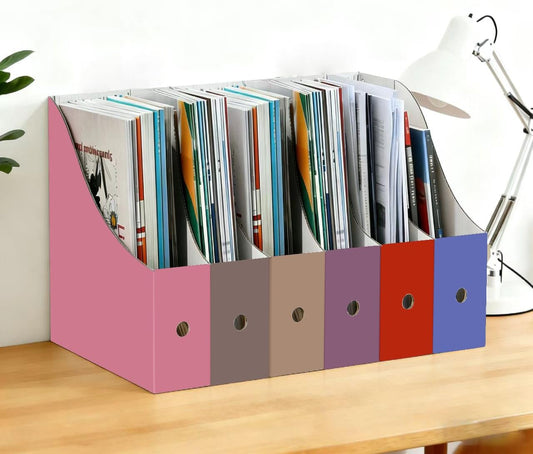 Limitliho Cardboard Magazine File Holder for Desk, Book Bins for Classroom Library,Office,Home, 10.6" H x 10.2" L x 3.5" W in Magazine Storage Bins(Six color, 24 Pack)