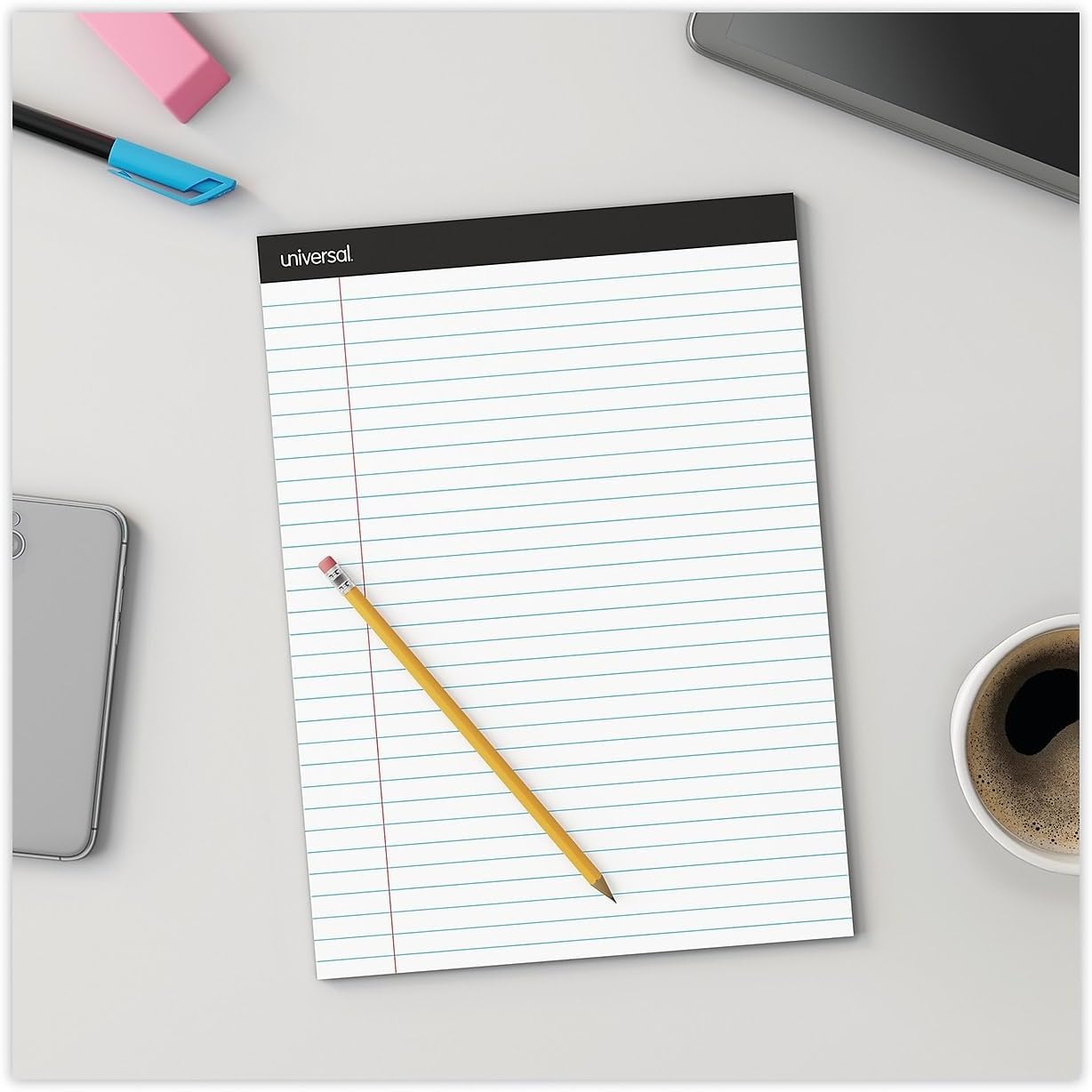 Universal 30630 Premium Ruled Writing Pads, White, 8 1/2 x 11, Legal/Wide, 50 Sheets (Pack of 6 Pads)