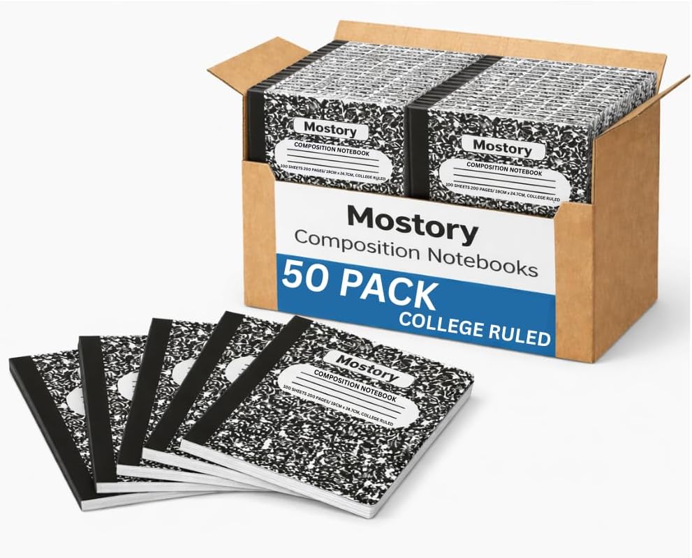 MOSTORY 50 Pack Bulk Composition Notebook - College Ruled 200 Pages (100 Sheets), Size 7.5" x 9.75", Bulk School Supplies, Office, Bulk Notebooks for School, Writing Journal Notebook with Lined Paper
