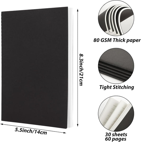 MIVIDE 50 Pack A5 Kraft Notebooks, Black Cover Journal Bulk Pack 8.3 x 5.5 inch Notebooks 60 Pages, Lined Travel Notebooks for Writing, Making Plans, School Office Supplies